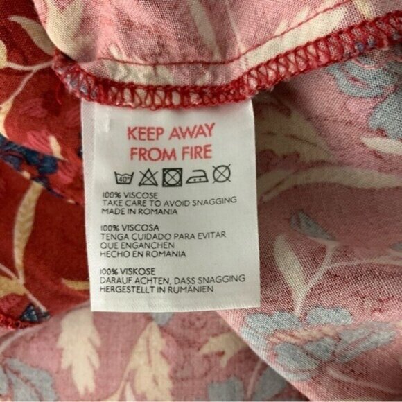 Urban Outfitters Red Floral Button Up Shirt XS Boho Summer Festival Retro Vibes - Picture 7 of 7